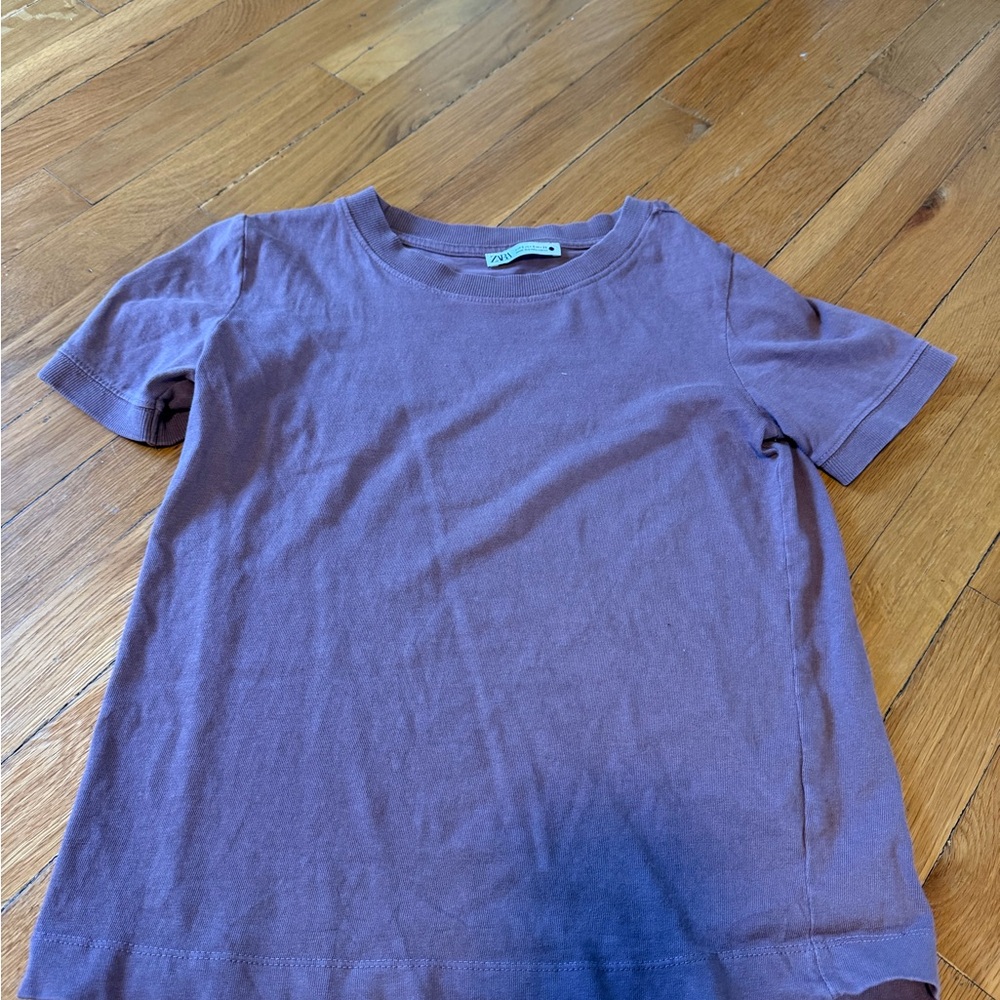 ZARA Lavender-Mauve Ribbed Crewneck Top